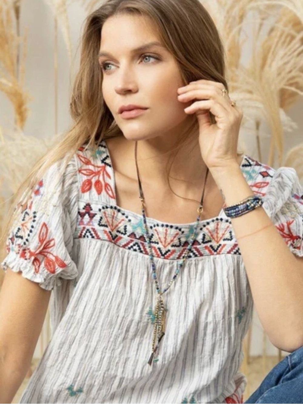 Johnny Was Mareen Embroidered Peasant Top
